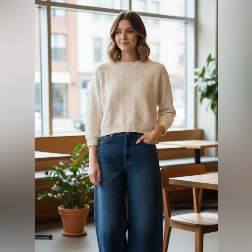 Wol Hide Diamond Stitch Textured Organic Cotton Sweater Size S/M